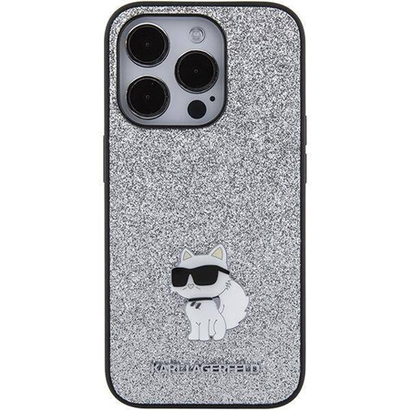 Etui Karl Lagerfeld Fixed Glitter Choupette Logo Metal Pin do iPhone 15 Pro Max - srebrne