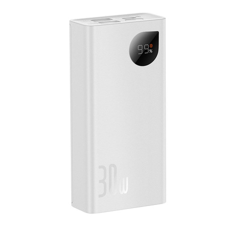 Baseus Adaman2 power bank z wyświetlaczem cyfrowym 10000mAh 30W 2 x USB / 1x USB Typ C Power Delivery Quick Charge SCP biały (PPAD040002)