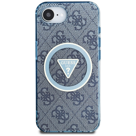 Guess IML Metal Glitter 4G Circle Triangle MagSafe - Etui do iPhone 16e (niebieski)