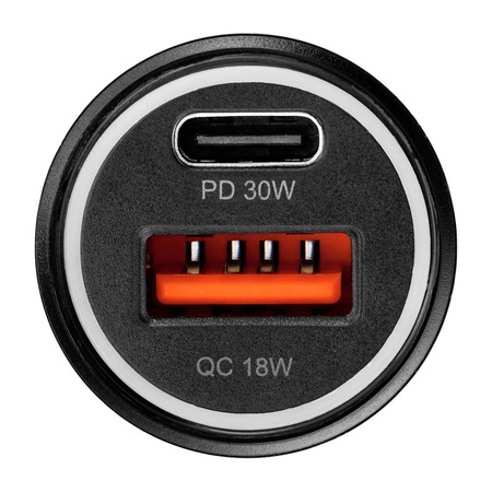 BLUE STAR ładowarka samochodowa 3A 30W Typ C + USB A + kabel Typ C do Typ C PD QC3.0 AFC PPS czarna