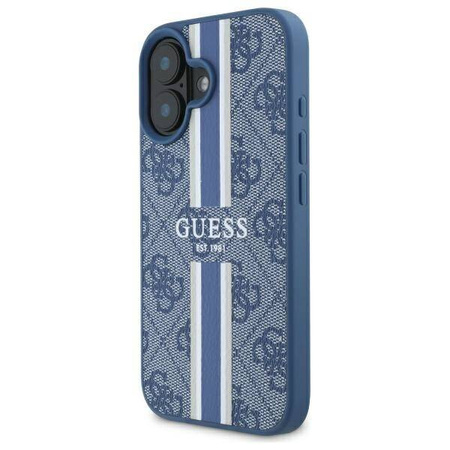 Original Handyhülle IPHONE 16 Guess Hardcase 4G Printed Stripes MagSafe (GUHMP16SP4RPSB) blau