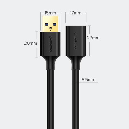 Ugreen kabel przewód przedłużacz przejściówka USB 3.0 (żeński) - USB 3.0 (męski) 3 m czarny (US129 30127)