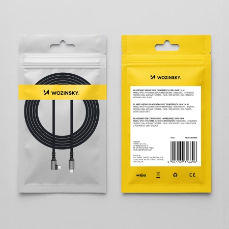 Wozinsky WPS1-UY41S USB-C Thunderbolt 4 240W Angled Cable 1.5m 4K - Black