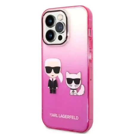 Original Case IPHONE 14 PLUS Karl Lagerfeld Hardcase Gradient Ikonik Karl & Choupette (KLHCP14MTGKCP) pink