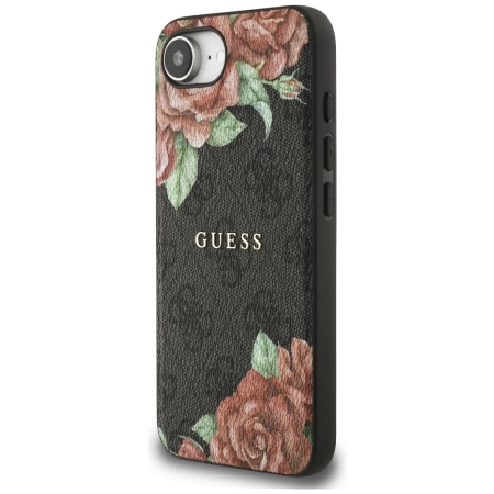 Etui Guess 4G Flowers Print MagSafe na iPhone 16e - czarne