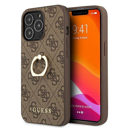 Guess GUHCP13L4GMRBR iPhone 13 Pro 6,1" brązowy/brown hardcase 4G with ring stand