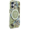 Case IPHONE 16 Guess Glitter Flowers Triangle Buttons MagSafe green