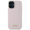 Original Handyhülle IPHONE 16 Guess Hardcase Silicone Script Metal Logo & Frame (GUHCP16SSMBSLP) rosa