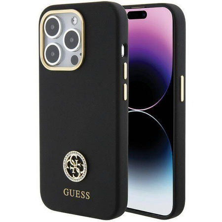 Original Handyhülle APPLE IPHONE 15 PRO Guess Hardcase Silicone Logo Strass 4G (GUHCP15LM4DGPK) schwarz