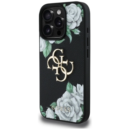 Etui Guess Grained Roses Big 4G logo na iPhone 16 Pro - czarne