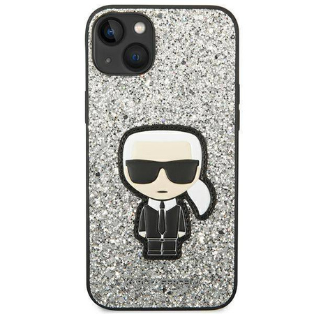 Original Case IPHONE 14 PLUS Karl Lagerfeld Hardcase Glitter Flakes Ikonik (KLHCP14MGFKPG) silver