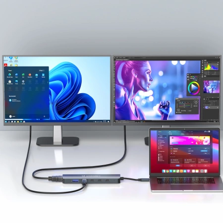 USB-C 6 in 1 Hub Wozinsky WHBC10Y4S Multifunktional, Aluminium, mit 25 cm Kabel - Grau