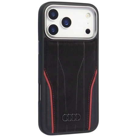 Audi R8 Genuine Leather MagSafe Case for iPhone 17 Pro Max - Black and Red