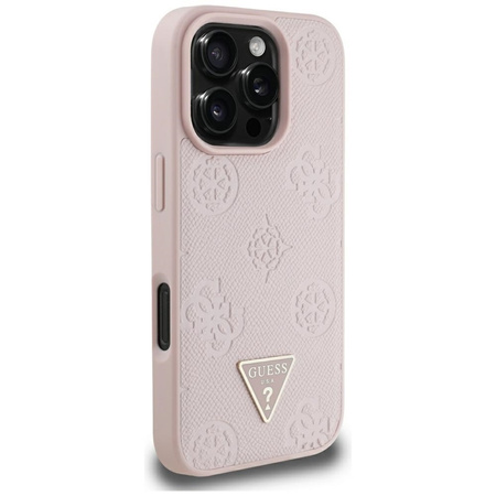 Guess Grained Hot Stamp Peony Triangle Logo MagSafe - Etui do iPhone 16 Pro Max (różowy)