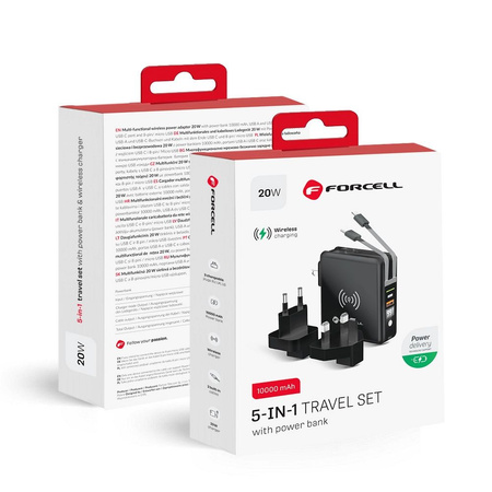 Forcell Wielofunkcyjna Ładowarka 5w1 20W PD z kablem typ C/lightning, power bankiem 10000mAh i ład. bezprzew. 15W