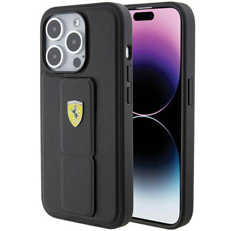 Ferrari nakładka do iPhone 15 Pro Max 6,7" FEHCP15XGSPSIK czarna HC GRIP STAND PU