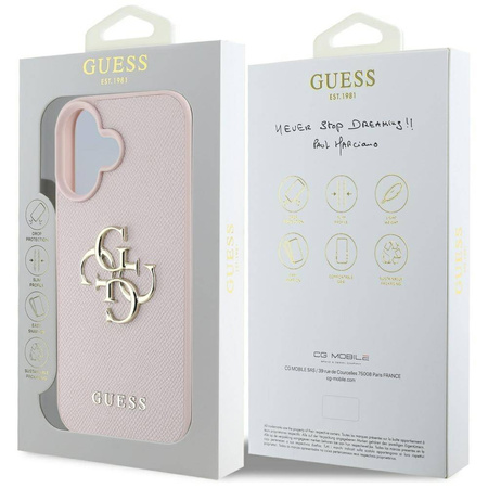 Etui IPHONE 16 Guess Grained Big 4G Logo Small Classic Logo różowe