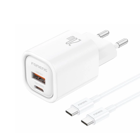 FONENG ładowarka sieciowa EU70 PD 20W 1xUSB-C + 1xUSB QC3.0 + kabel USB-C - USB-C Biały