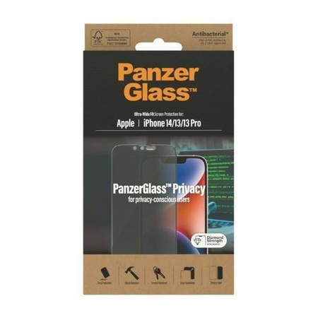 Tempered Glass 5D IPHONE 14 / 13 PRO / 13 PanzerGlass Ultra-Wide Fit Privacy Screen Protection Antibacterial (P2771)