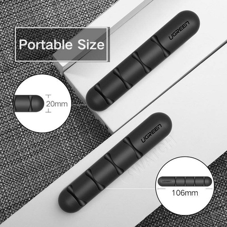 Ugreen 2x samoprzylepny organizer na 4 kable przewody czarny (30762)