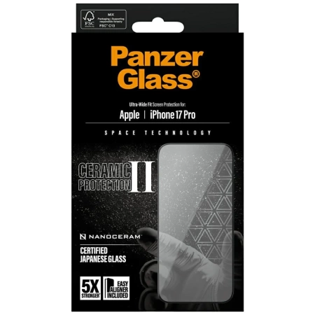 Szkło ceramiczne PanzerGlass Ceramic II Ultra-Wide Fit EasyAligner na iPhone 17 Pro