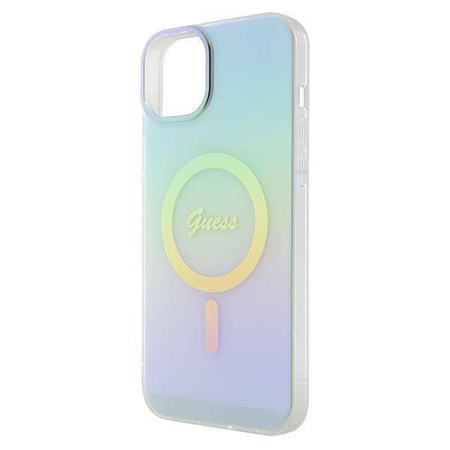 Original Handyhülle APPLE IPHONE 15 PLUS Guess Hardcase IML Iridescent MagSafe (GUHMP15MHITSQ) türkis