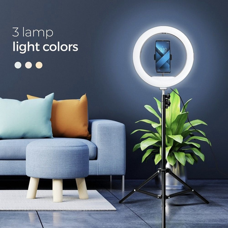 Lampa LED Ring Stream RGB pierścieniowa 13 cali z uchwytem na telefon + statyw
