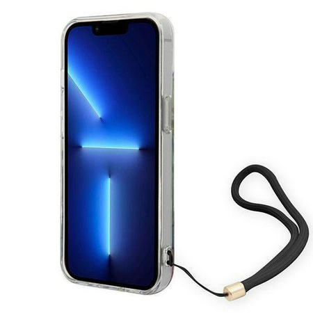 Oryginalne Etui IPHONE 14 Guess Hardcase Flower Strap (GUOHCP14SHFLSB) niebieskie