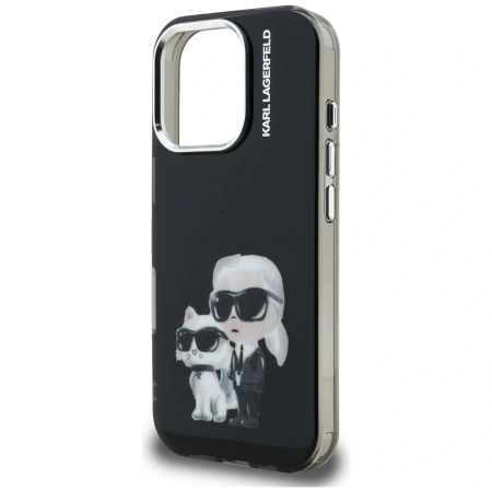 Etui Karl Lagerfeld IML Aquarelle Karl & Choupette & Logo na iPhone 16 Pro czarne