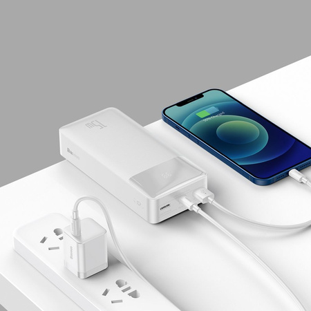Baseus Bipow powerbank with display 30000mAh 15W white (Overseas Edition) + USB-A - Micro USB cable 0.25m white (PPBD050202)