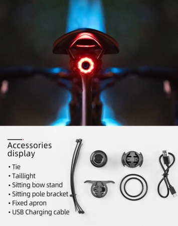 Rockbros Q3 Fahrrad-Rücklicht mit Smart Stop System - Schwarz
