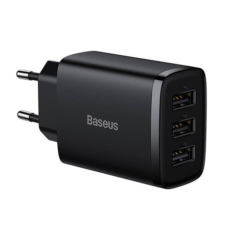 Baseus Compact ładowarka sieciowa 3x USB 17W czarny (CCXJ020101)