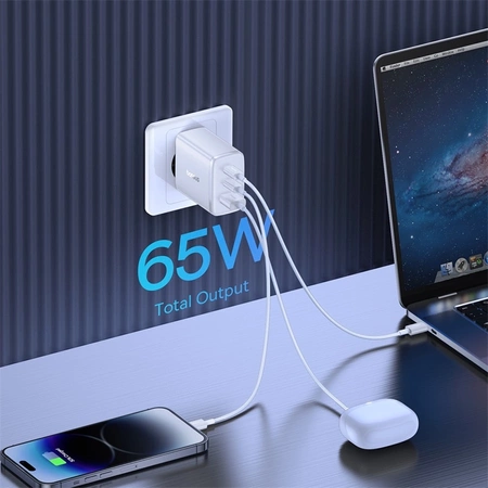 Baseus Cube Pro 65W GaN-Ladegerät 2x USB-C USB-A - Weiß