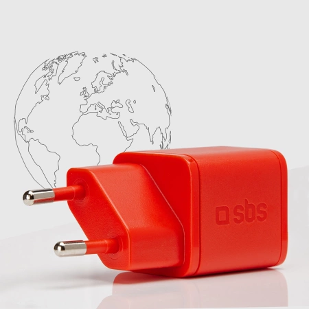 SBS TETRGAN1C20R 20W GaN Wall Charger with Power Delivery - Red