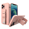 Rope case gel TPU airbag case cover with lanyard for iPhone 13 Pro pink