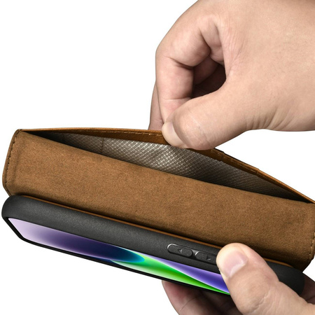 iCarer Oil Wax Wallet Case 2in1 Hülle iPhone 14 Leder Flip Cover Anti-RFID braun (WMI14220721-TN)
