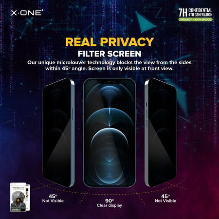 Szkło hartowane X-ONE Extreme Shock Eliminator 4th gen. Privacy - do iPhone 14 Pro