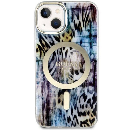 Guess GUHMP14SHLEOPWB iPhone 14 6.1" Blau/Blau Hardcase Leopard MagSafe