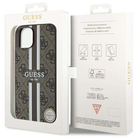 Guess GUHMP14SP4RPSW iPhone 14 6.1&quot; brown/brown hardcase 4G Printed Stripes MagSafe