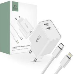Ładowarka Sieciowa 2x USB-C PD 35W + Kabel USB-C - Lightning biała