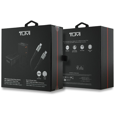 Ładowarka sieciowa TUMI Travel Adapter   25W USB-C / USB-A + Kabel USB-C/USB-C czarny