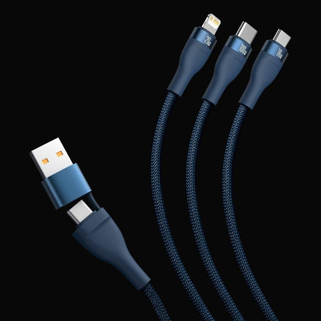 Baseus Flash Series II USB Typ C / USB Typ A Kabel - USB Typ C / Lightning / Micro USB 100 W 1,2 m blau (CASS030103)