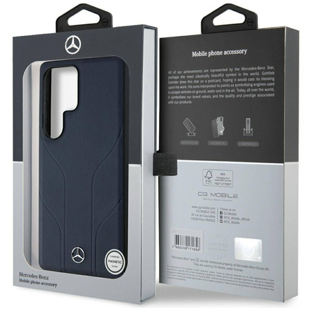 Etui SAMSUNG GALAXY S25 ULTRA Mercedes AMG Hardcase Leather Debossed Lines MagSafe granatowe