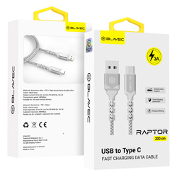 Blavec Kabel Raptor pleciony - USB na Typ C - 3A 2 metry (CRA-UC3WS20) biało-srebrny