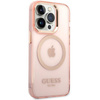 Original Handyhülle IPHONE 14 PRO MAX Guess Hard Case Gold Outline Translucent MagSafe (GUHMP14XHTCMP) rosa