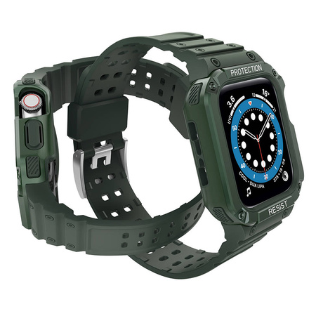 Protect Strap Band opaska z etui do Watch 7 / 6 / 5 / 4 / 3 / 2 / SE (45 / 44 / 42mm) obudowa pancerny pokrowiec na zegarek zielony