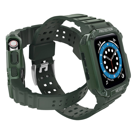 Protect Strap Band opaska z etui do Watch 7 / 6 / 5 / 4 / 3 / 2 / SE (45 / 44 / 42mm) obudowa pancerny pokrowiec na zegarek zielony