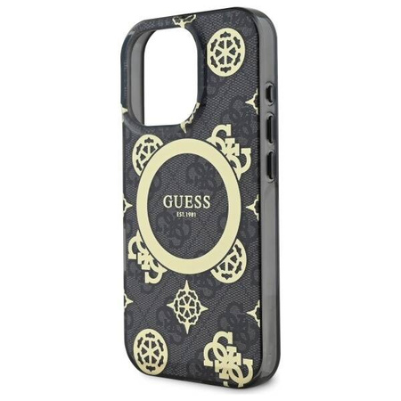 Original Handyhülle IPHONE 16 PRO MAX Guess Hardcase IML Peony On 4G Background MagSafe (GUHMP16XH4PYEEK) schwarz