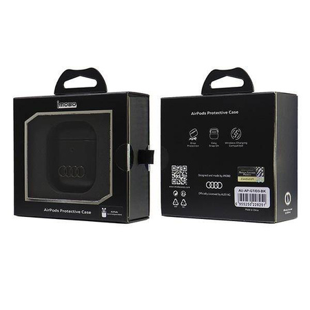 Original Handyhülle APPLE AIRPODS 1 / 2 Audi Leather Big Logo Cover (AU-AP-GT/D3-BK) schwarz