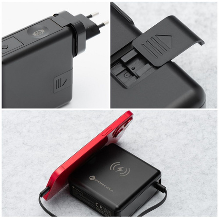 Wielofunkcyjna ładowarka Forcell F-Energy 6w1 USB A + USB C PD 45W + power bank 15000 mAh + ładowanie bezprzewodowe 15W czarna